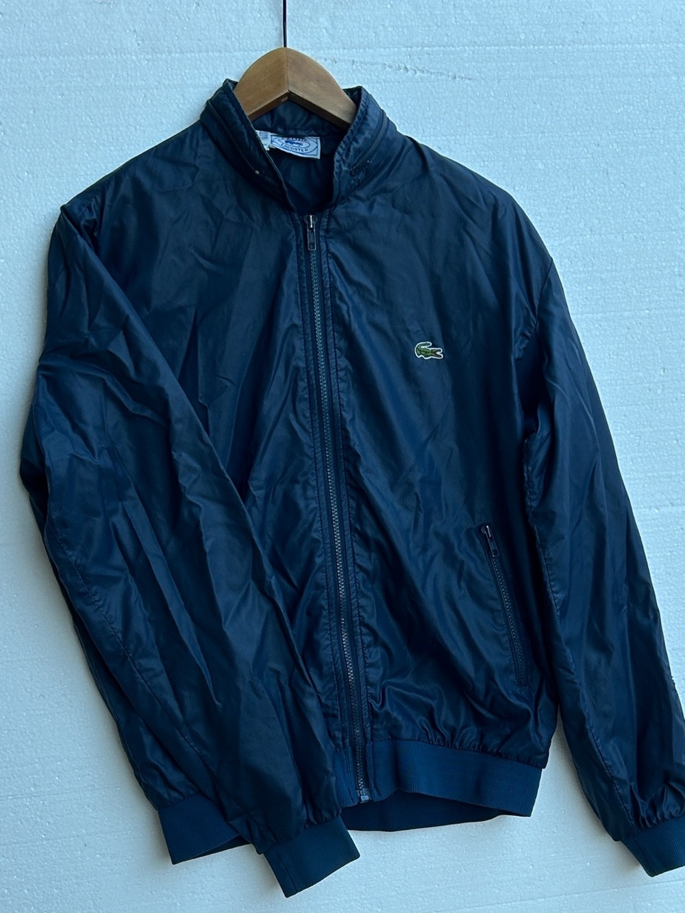 Vintage 80’s Blue Label Lacoste Men's Navy Zip-Front Windbreaker Jacket. Medium.